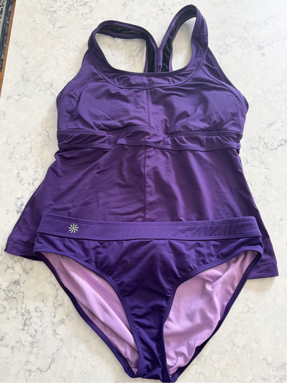 Athleta Purple Tankini Swimsuit Set Large Racerback w/ Bikini Bottoms
